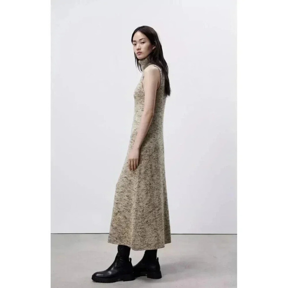 Zara Womens Bloggers Favorite High Collar Knitted Dress Brown Sz Small to Medium - Picture 1 of 16